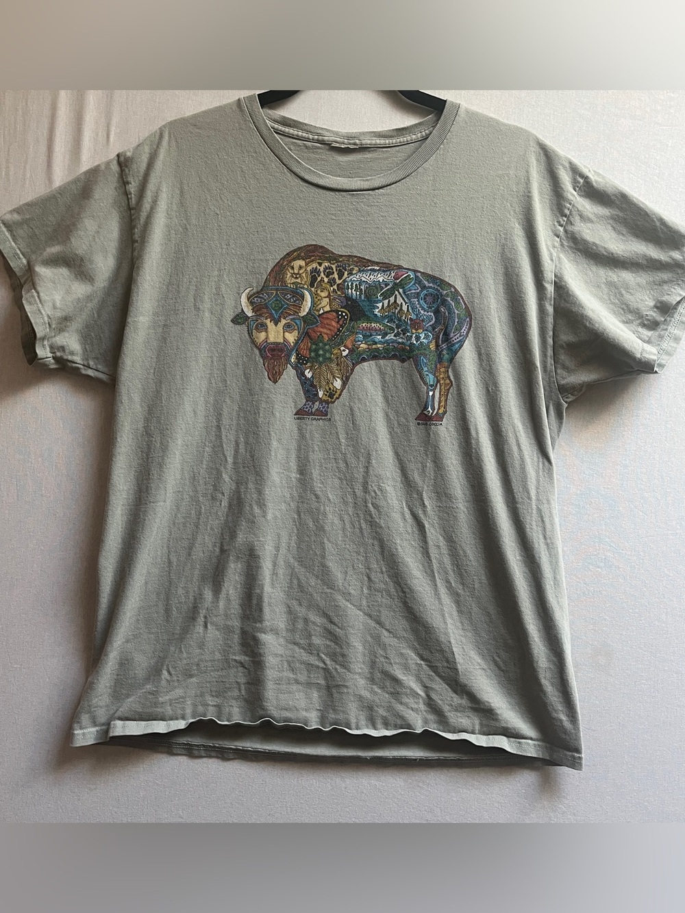 Liberty Arts Buffalo Graphic T-Shirt – Size M – Sage Green Nature Inspired Tee